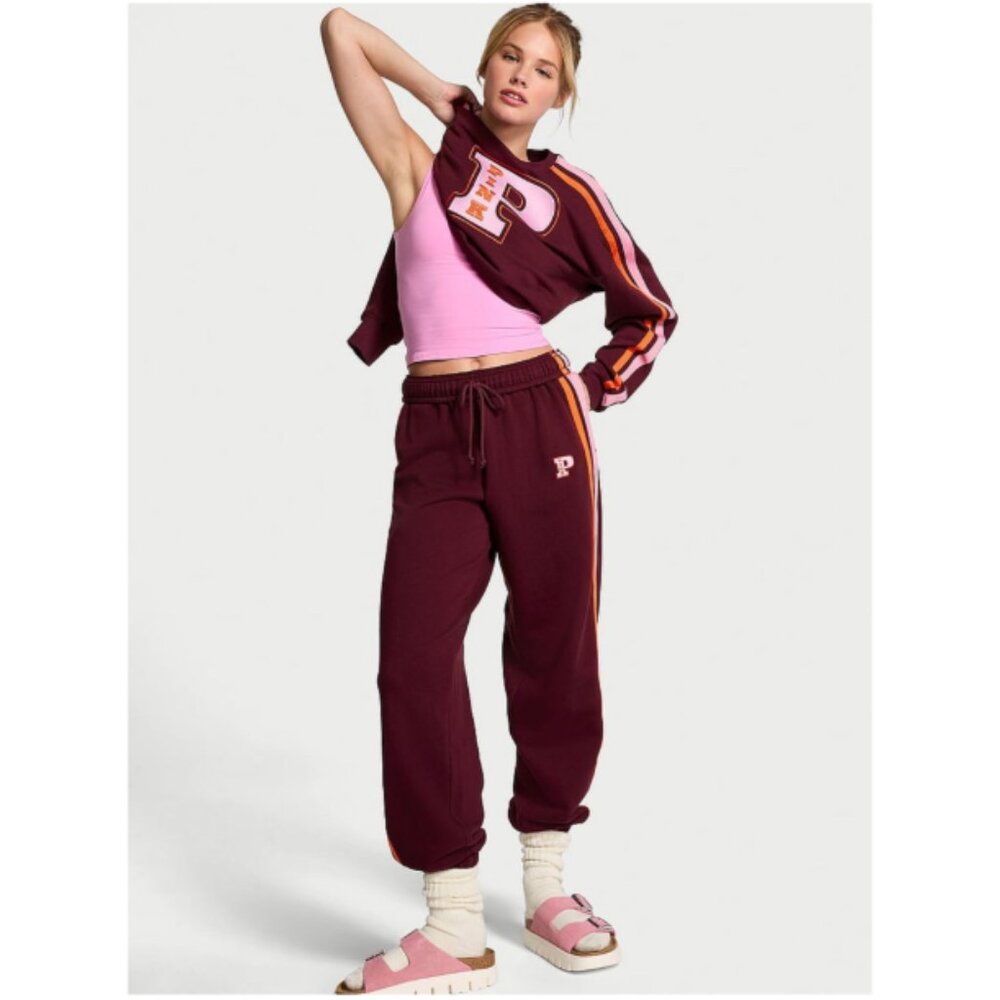 Victoria's Secret PINK Ivy Fleece Campus Jogger Sweatpants Wild Rose XXL NWT